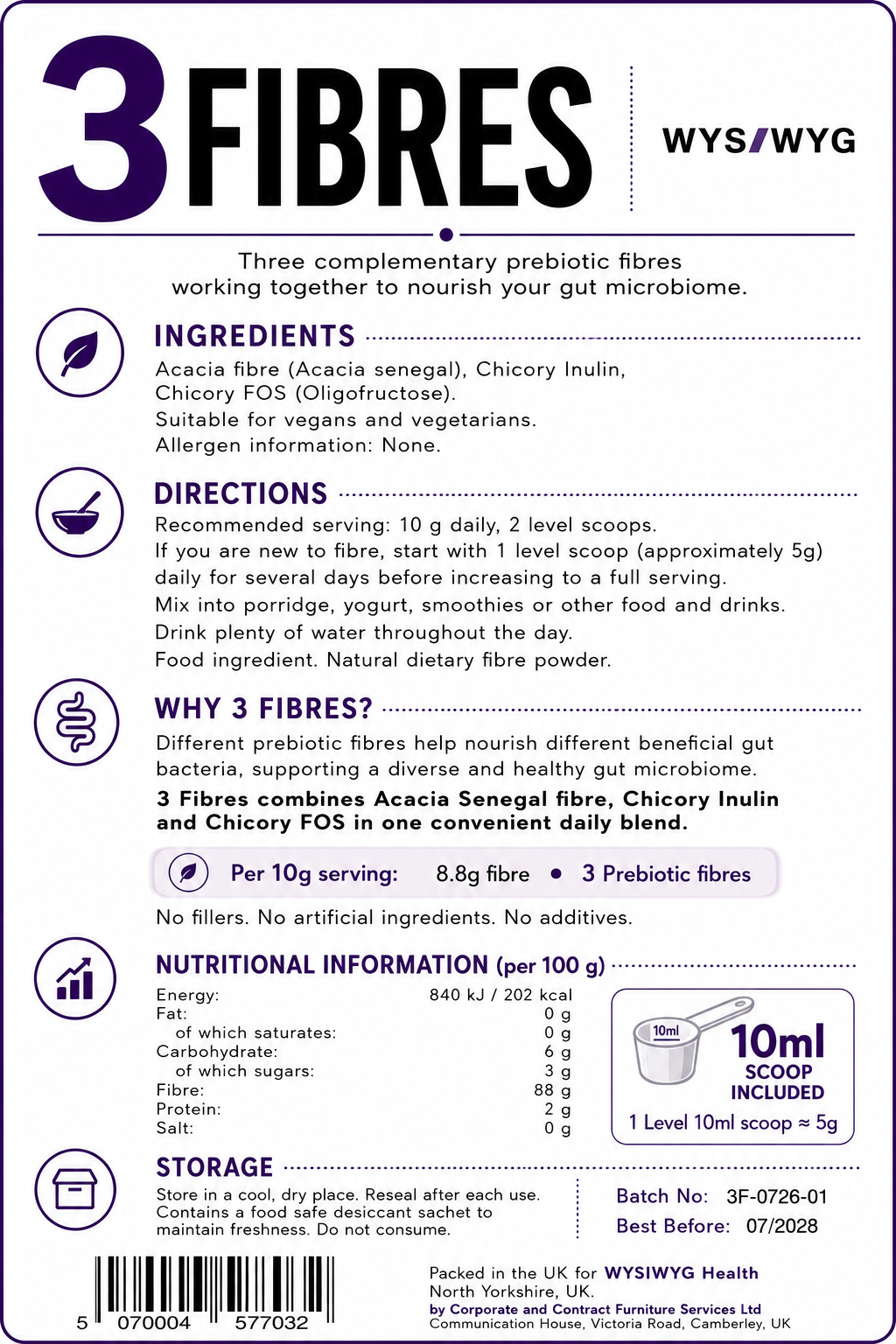 3Fibres – Premium Acacia, Inulin & FOS Prebiotic Fibre Blend (300g)